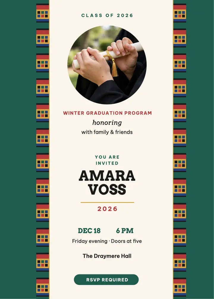 Woven stole winter graduation invitation template