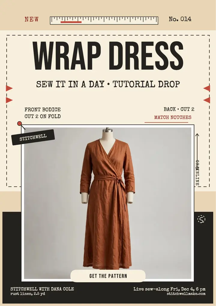 Stitchwell wrap dress tutorial flyer: sewing tutorial flyer template
