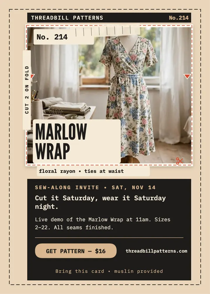 Marlow wrap dress pattern invite: sewing pattern invite template