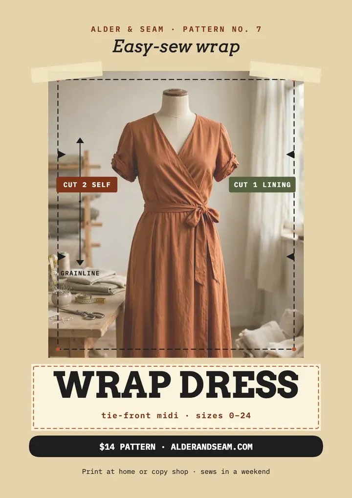 Alder and Seam wrap dress pattern flyer template