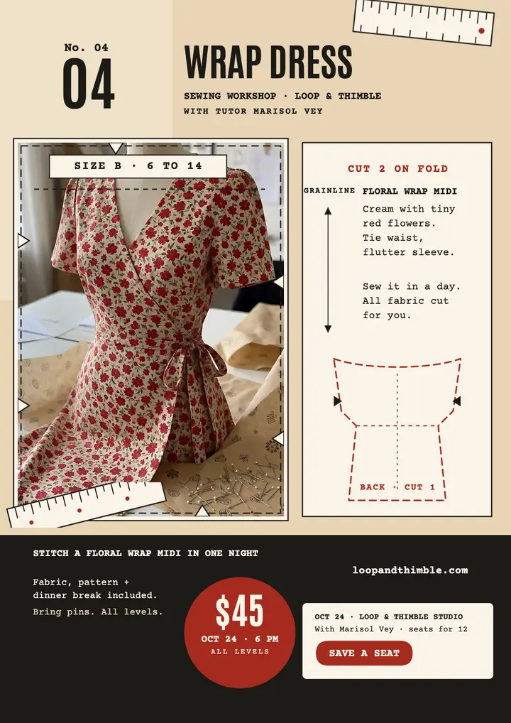 Loop and Thimble wrap dress class flyer template