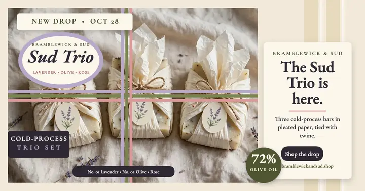 Bramblewick Sud Trio soap launch template