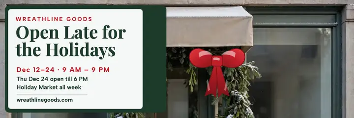 Wreathline Goods holiday hours bow header template