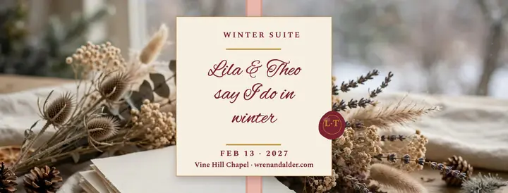 Wren and Alder winter invite cover: winter wedding invitation template