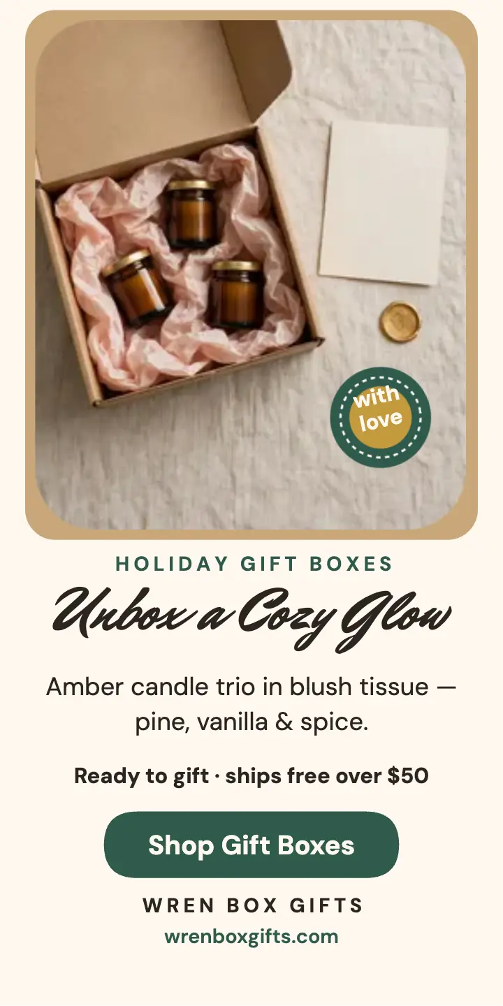 Wren Box holiday candle gift ad: holiday gift box ad template