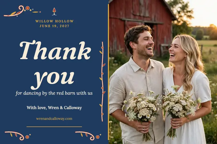 Wren and Calloway barn wedding thank you template