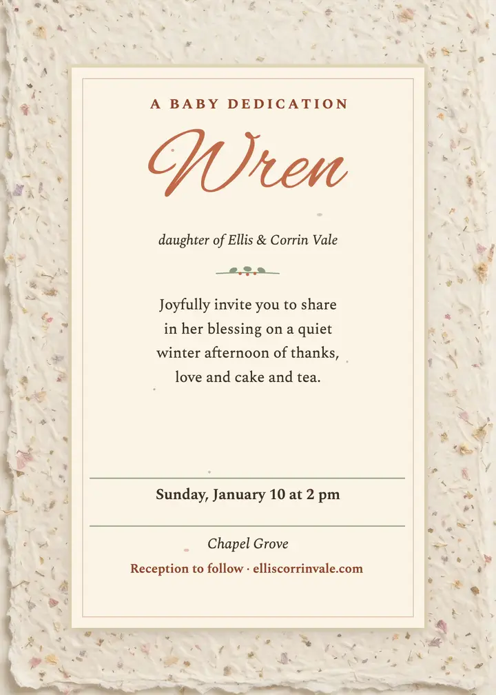 Wren baby dedication deckle invite template