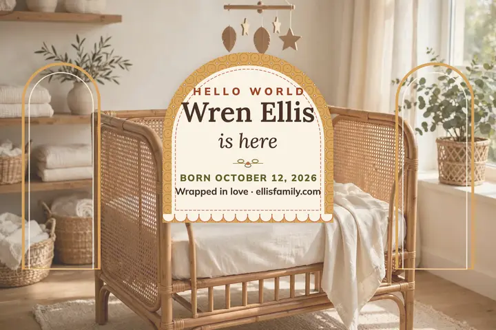 Wren Ellis baby arrival postcard: baby arrival postcard template
