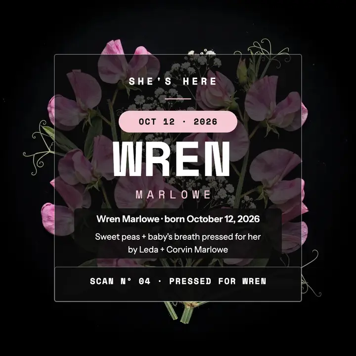 Wren Marlowe baby girl scan announcement template
