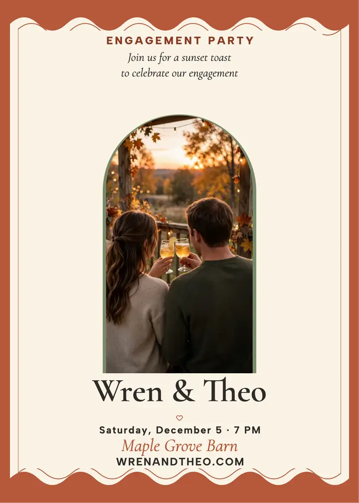 Wren and Theo wavy engagement invitation: engagement party invitation template