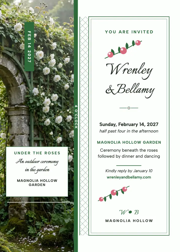 Wrenley and Bellamy rose trellis invitation template