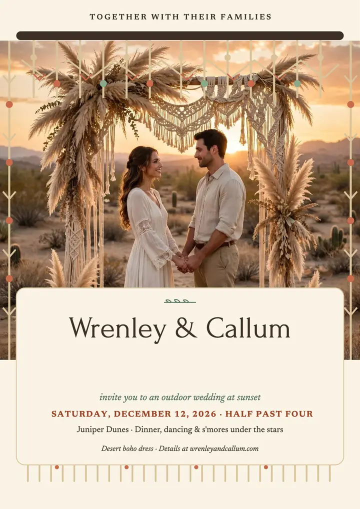 Wrenley and Callum macrame wedding flyer template
