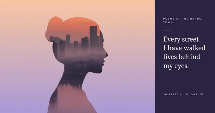 City memory quote post, double exposure silhouette: city memory quote facebook post template