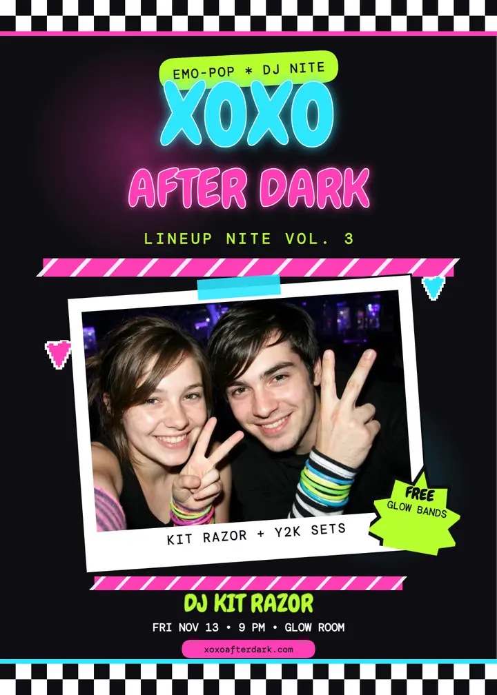 XOXO After Dark emo DJ invitation template