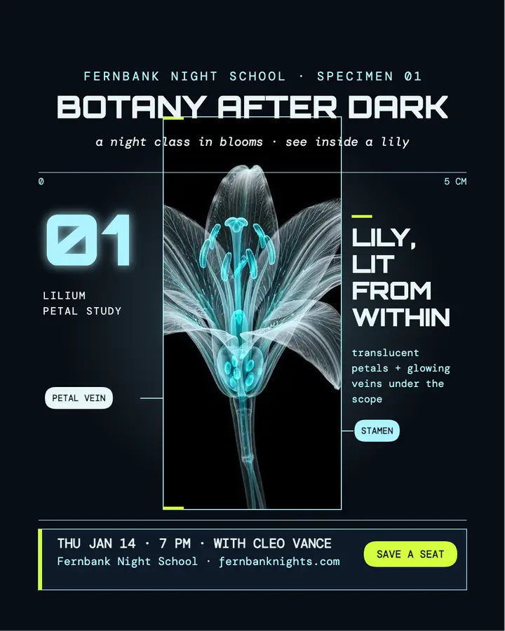 Botany After Dark lily night class post template