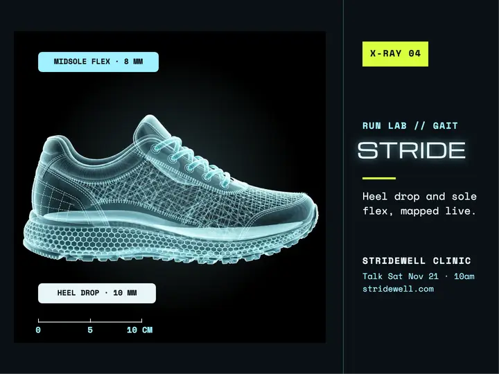 Stridewell sneaker gait x-ray slide: running gait slide template