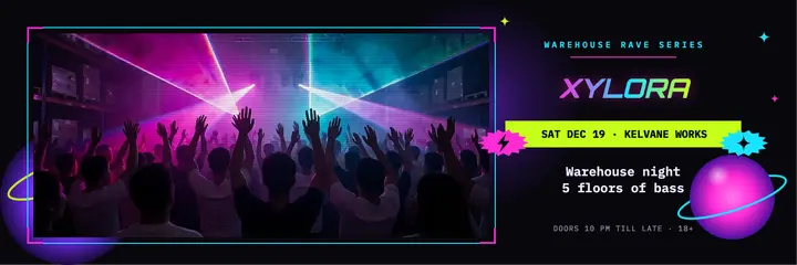 Xylora warehouse rave night X header template