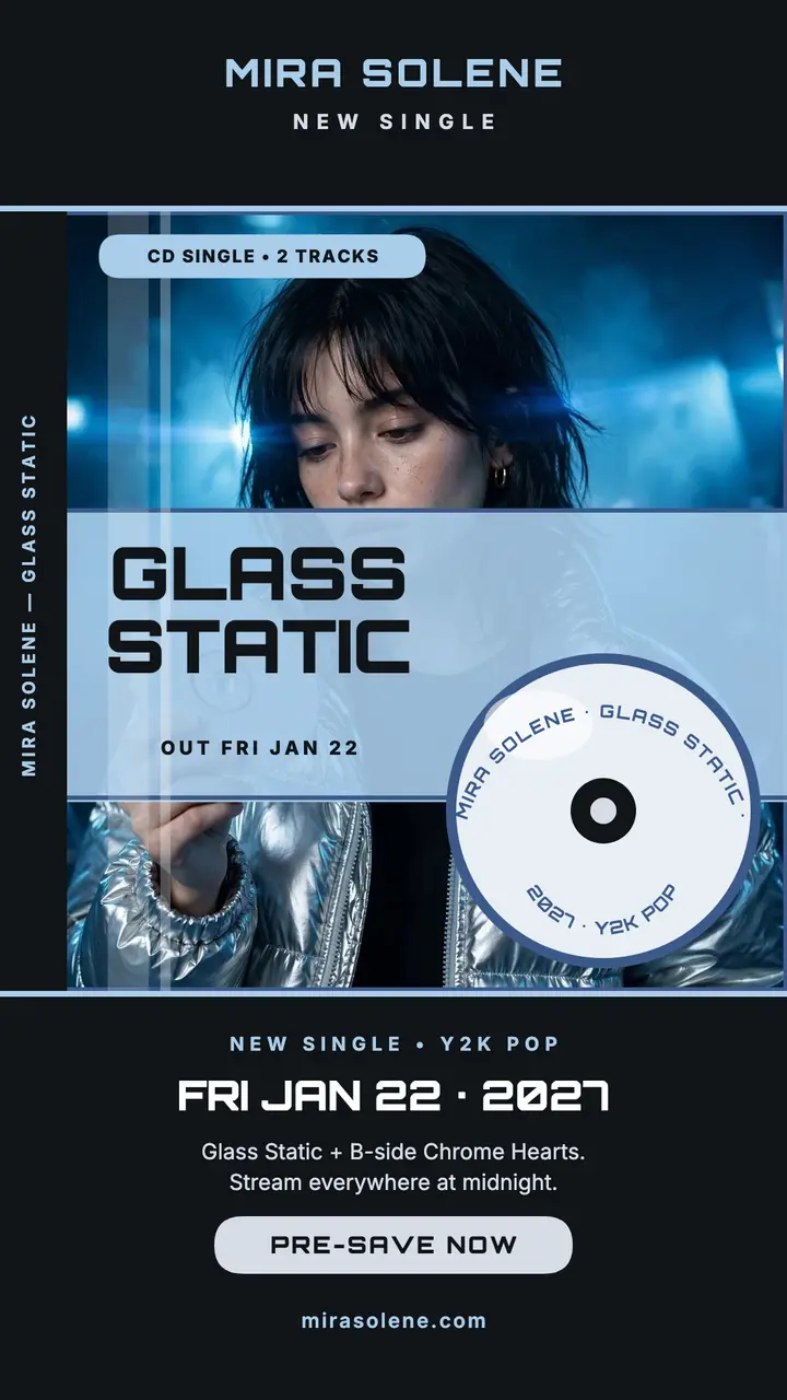 Mira Solene Glass Static Y2K story: single drop story template