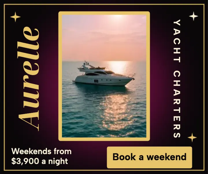 Aurelle Yacht Charters weekend ad 300x250, 80s luxe: yacht charter weekend display ad template