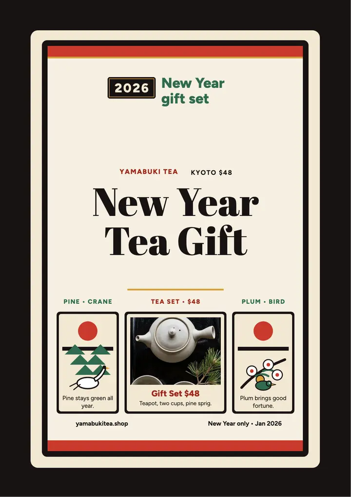 Yamabuki New Year tea gift hanafuda flyer template