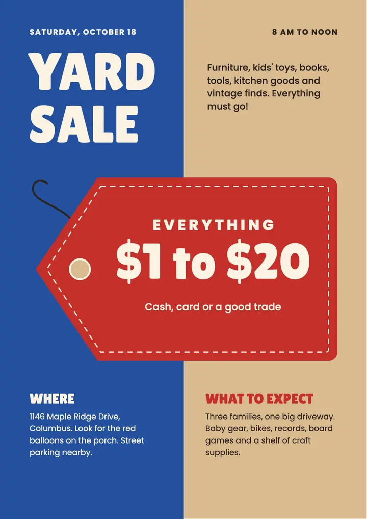 Yard sale price tag flyer template