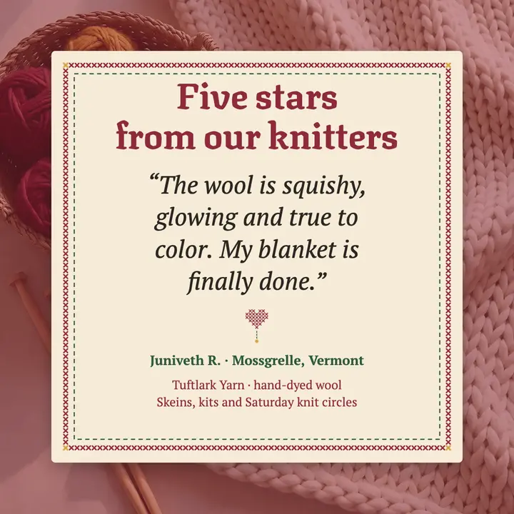Tuftlark Yarn five-star review, cross-stitch post template