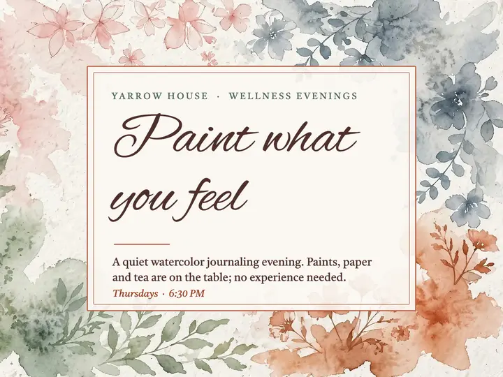 Yarrow House watercolor journaling slide, watercolor wash: watercolor journaling workshop slide template