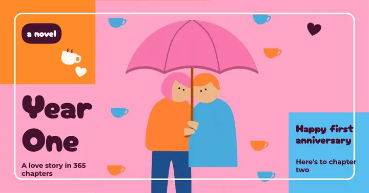 First anniversary, rom-com illustrated cover post template