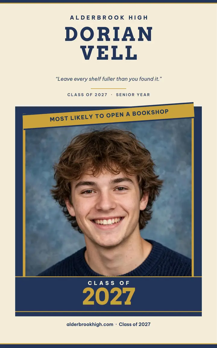 Dorian Vell class of 2027 yearbook cover template