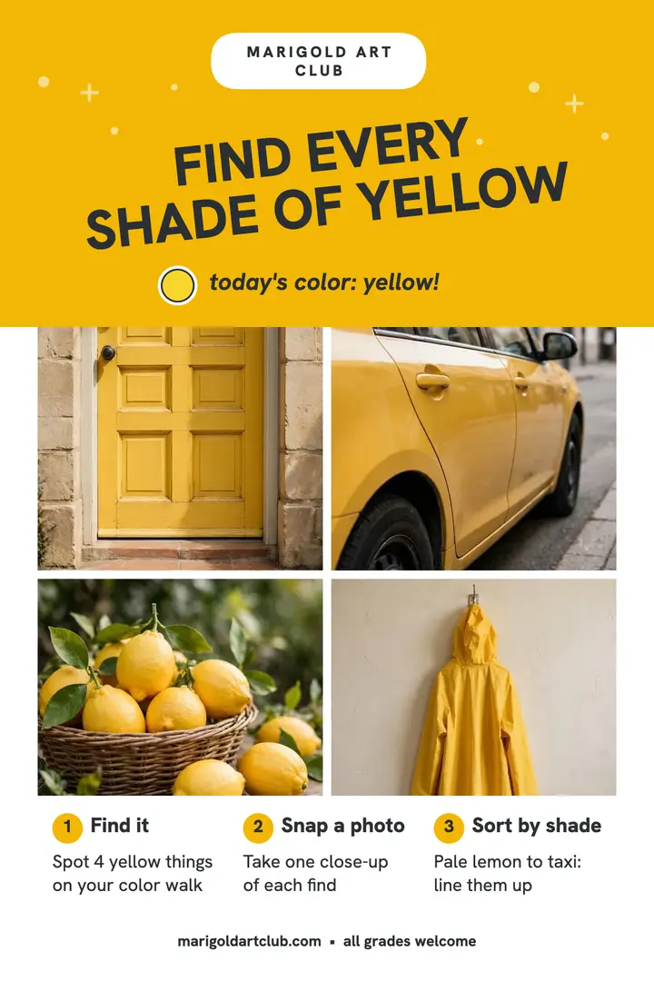 Yellow color hunt class poster: color hunt poster template