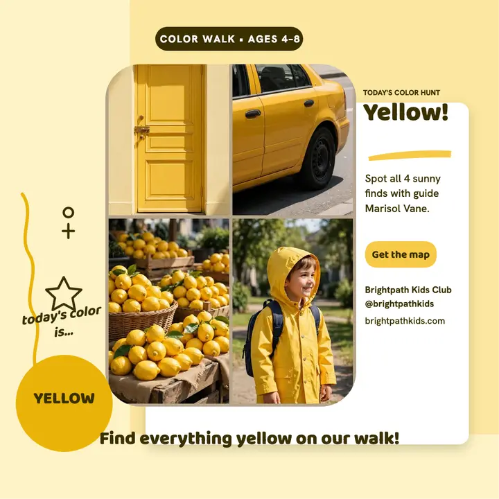 Yellow color walk hunt, Brightpath Kids template