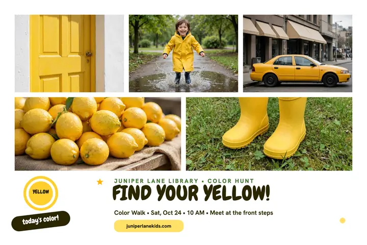 Juniper Lane yellow color walk postcard template