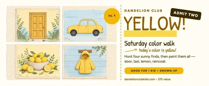 Yellow hunt art walk voucher, Dandelion Club template