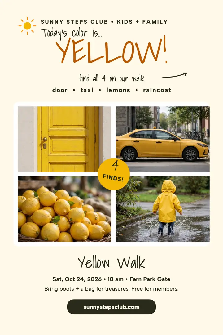 Yellow color walk poster, Sunny Steps Club template