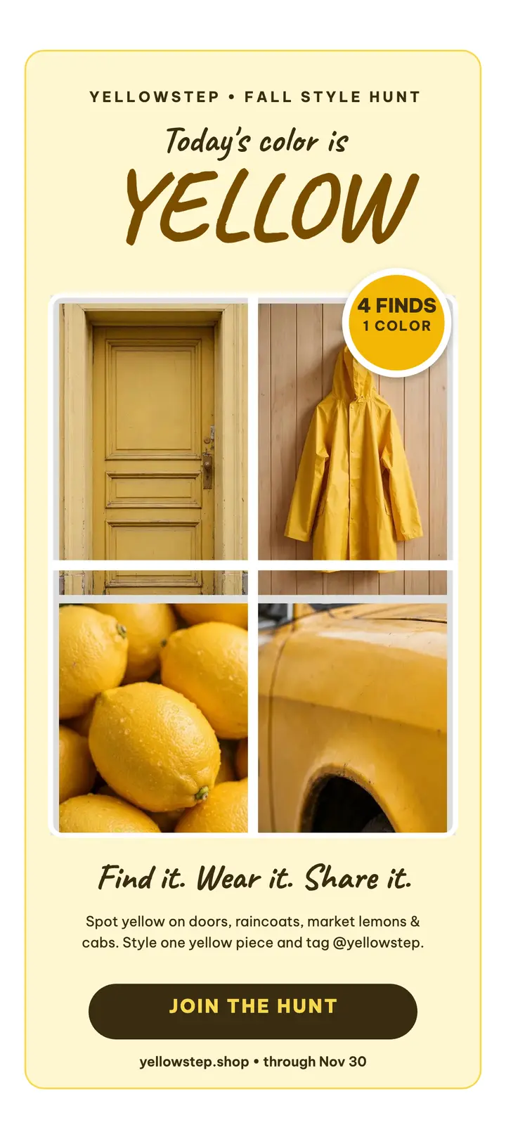 Yellowstep yellow color walk rack card template