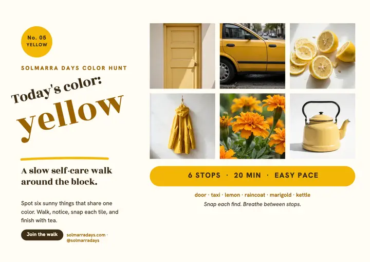 Solmarra Days yellow color walk poster: color walk poster template