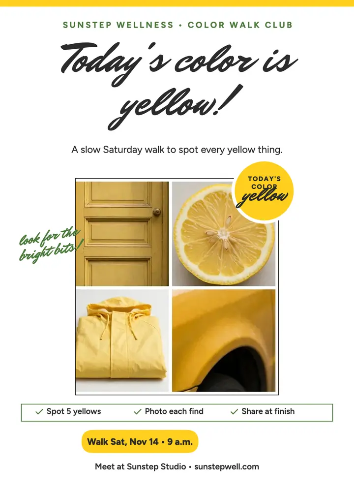 Yellow color walk invite, Sunstep template