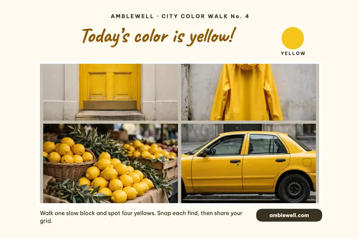 Yellow color walk postcard, Amblewell template