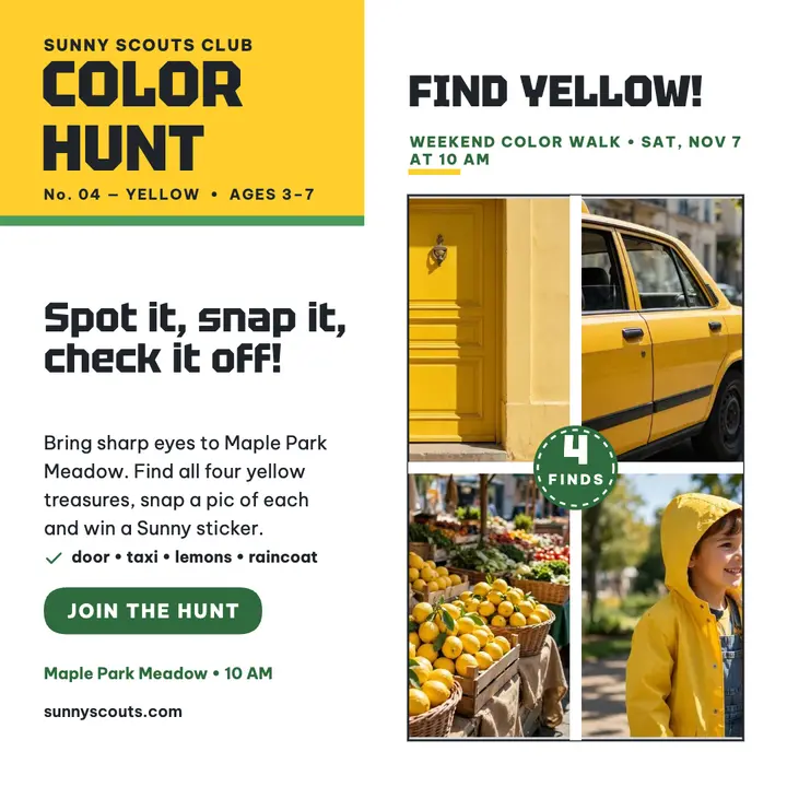 Sunny Scouts yellow hunt mosaic post: color hunt post template