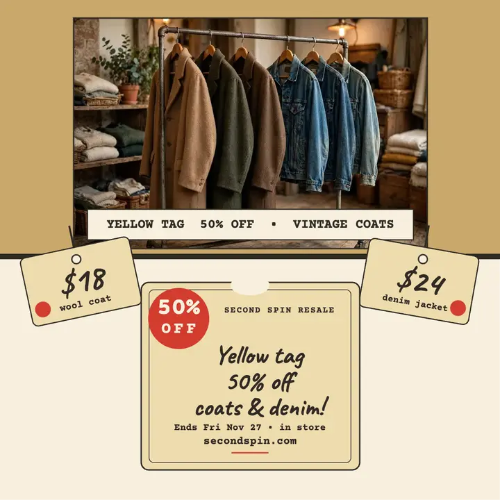 Second Spin yellow tag sale post template