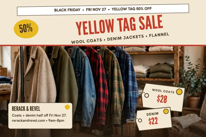 Rerack and Revel Black Friday thrift postcard template