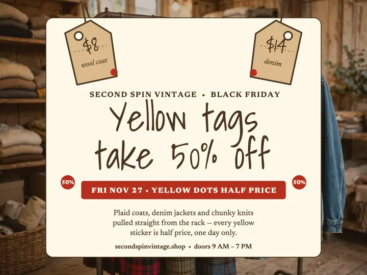 Second Spin yellow tag sale slide: thrift sale slide template