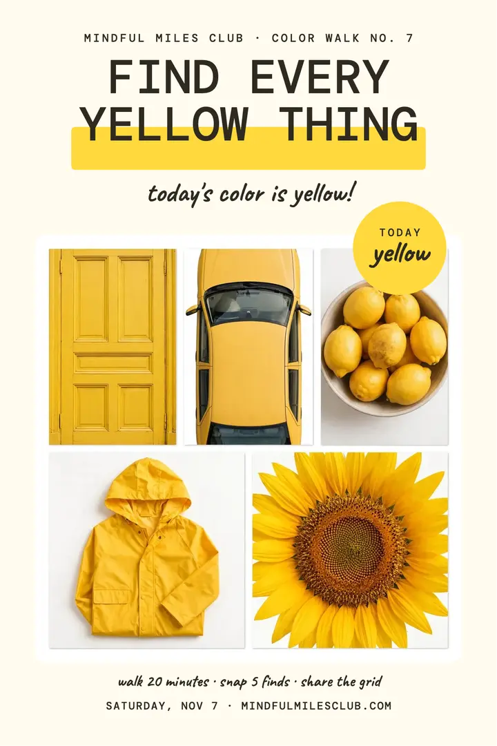 Yellow walk mosaic poster, Mindful Miles Club template