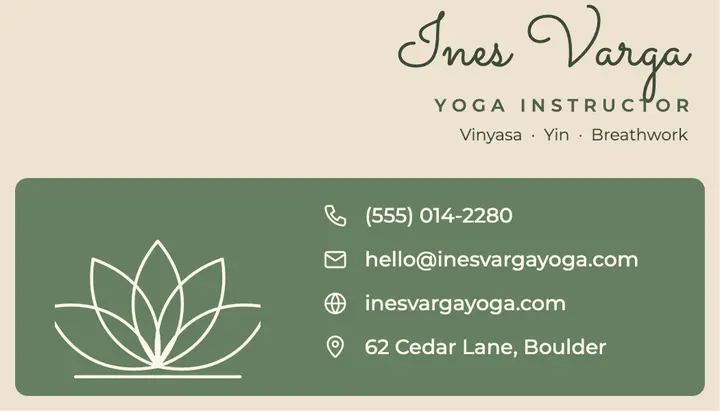 Yoga instructor card template