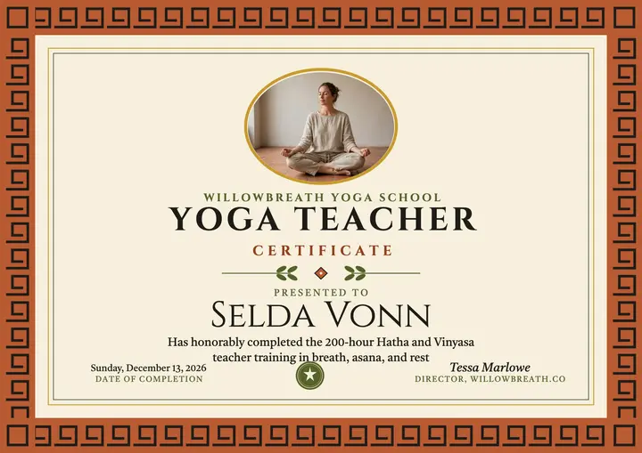 Willowbreath yoga teacher certificate: yoga teacher certificate template