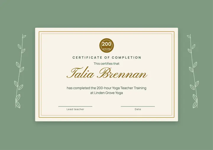 Yoga teacher training certificate template