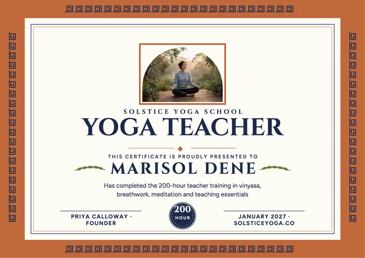 Solstice yoga teacher certificate template