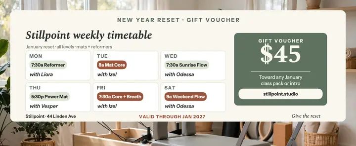 Stillpoint timetable gift voucher template