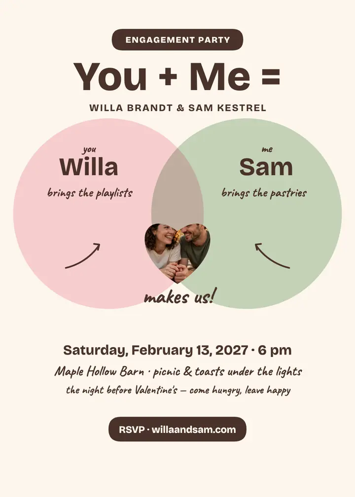 You plus me engagement invitation: engagement party invitation template