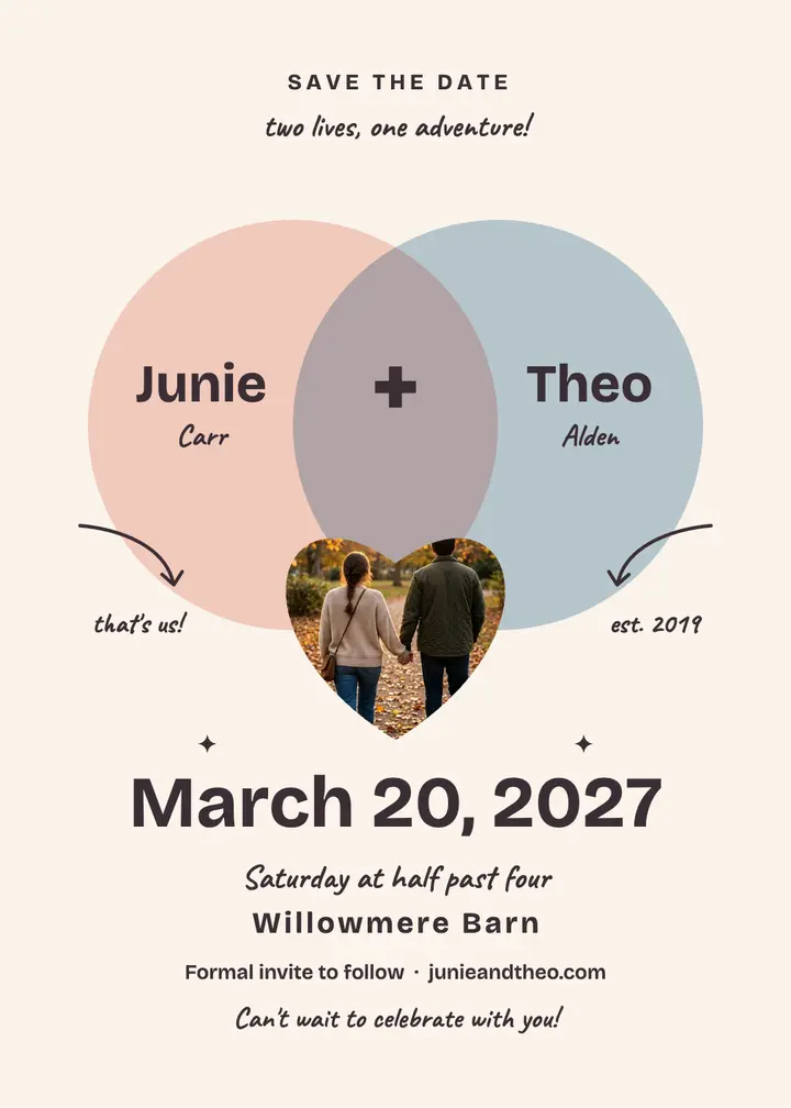 You plus me blush save the date template